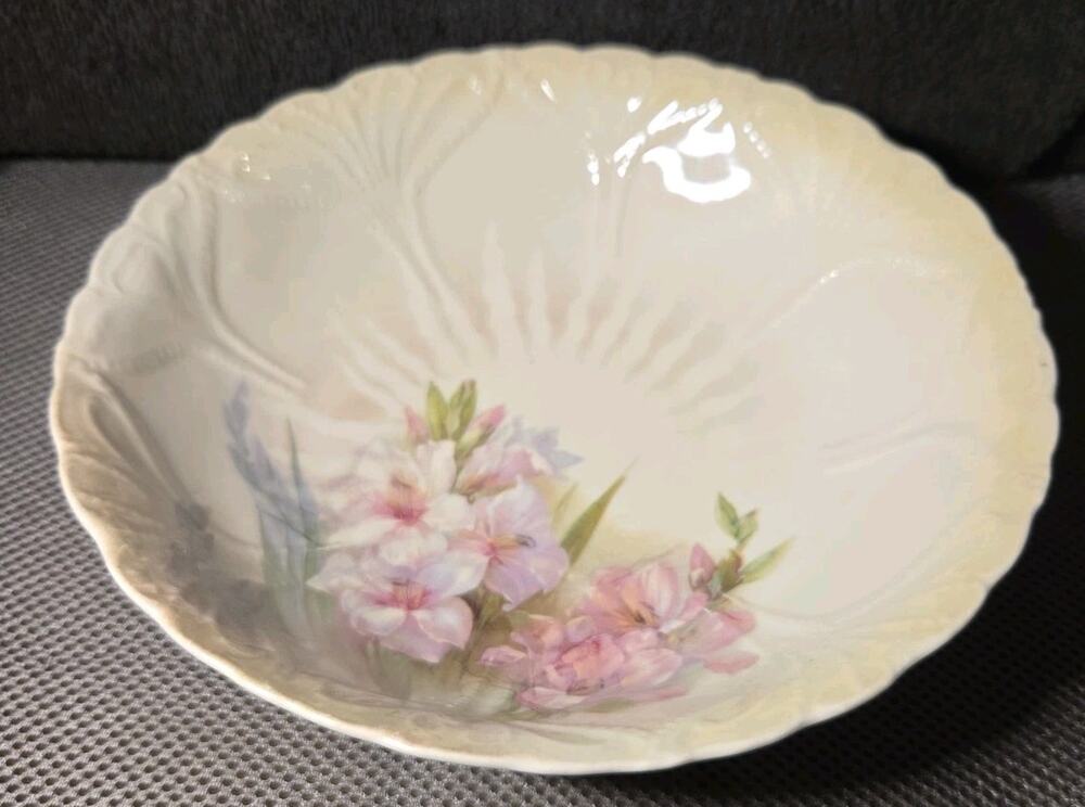 Vtg. Orla Serving Bowl White Porcelain w/ Hand Painted Flowers 9.5" Wide Germany